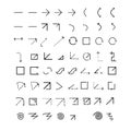 Collection of diverse arrow icons and symbols in a grid layout for design elements Royalty Free Stock Photo