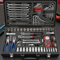 A comprehensive toolset is neatly arranged in a sturdy black carrying case Royalty Free Stock Photo