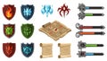 Fantasy RPG Game UI Elements Set - Shields, Maps, Scrolls & Health Bars Royalty Free Stock Photo