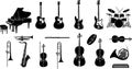 Musical Instruments Silhouettes Vector Collection Royalty Free Stock Photo