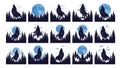 Howling Wolf and Full Moon Forest Silhouettes Vector Collection Royalty Free Stock Photo