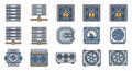 Data Center Infrastructure and Security Flat Line Icons Set Royalty Free Stock Photo