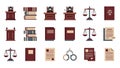 Law and Justice Flat Design Vector Icons Set Royalty Free Stock Photo