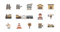Railway and Construction Flat Vector Icon Set Royalty Free Stock Photo