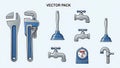 Plumbing Tools and Fixtures Vector Icon Set Royalty Free Stock Photo