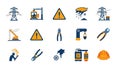 Electricity, Construction, and Safety Flat Icon Set Royalty Free Stock Photo