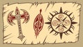Set of Ancient Viking Weapons, Norse Lore Vector Art, Generative AI Royalty Free Stock Photo