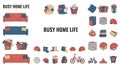 Busy Home Life Elements - Vector Illustration Collection Royalty Free Stock Photo