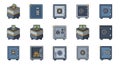 Safe Box and Money Storage Vector Icons Set Royalty Free Stock Photo