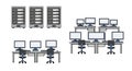 IT Infrastructure and Office Workstations Vector Illustration Set Royalty Free Stock Photo