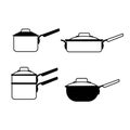 Sauce and Saute Pans Vector Set - Sauce Pan, Saute Pan, Double Boiler, Saucier Royalty Free Stock Photo