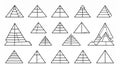 A Comprehensive Visual Study of Fifteen Distinct Line Art Representations of Segmented Pyramidal Forms and Complex Layered Royalty Free Stock Photo