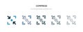 Compress icon in different style vector illustration. two colored and black compress vector icons designed in filled, outline,