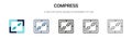 Compress icon in filled, thin line, outline and stroke style. Vector illustration of two colored and black compress vector icons