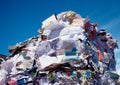 Compressed blocks of paper at recycling plant