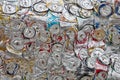 Compressed can background close up. aluminum cans. recycling. Budapest, Hungary. 09.09.2017 Royalty Free Stock Photo