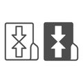 Compressed folder line and solid icon, windows pack concept. Vector graphics. Folder with two arrows inside, archived
