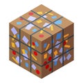 Compressed garbage cube icon, isometric style