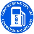 Compressed natural gas station for vehicles. Round blue sign with symbol and circle text. Royalty Free Stock Photo