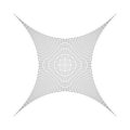 Compressed, squeeze, squish distortion on grid, mesh. concave 4-point star-like shape made of array, lattice of curved, arc lines