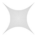Compressed, squeeze, squish distortion on grid, mesh. concave 4-point star-like shape made of array, lattice of curved, arc lines