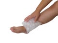 Compression ankle with ice on white background. Isolate ice pack on white background. Cold compress on white. Royalty Free Stock Photo