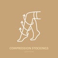 Compression stockings icon, line logo. Flat sign for surgery rehabilitation equipment shop