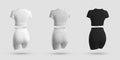 Mockup crop top, cycling shorts, compression suit 3D rendering in white, black, gray heather, isolated on background