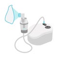 Compressor Inhaler with long air tube . Steam bronchitis,astma inhalation. home evaporation multipart pair. vector illustration