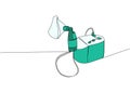 Compressor inhaler, nebulizer, medical supplies, equipment one line color art. Continuous line drawing of medication