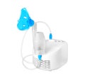 Compressor nebulizer with face mask isolated on a white background. Inhalation medical equipment