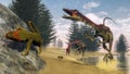 Compsognathus dinosaurs - 3D render Royalty Free Stock Photo