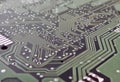 Comptuer processor and motherboard, microchip details close view. Hi-tech innovation background Royalty Free Stock Photo