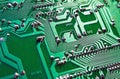 Comptuer processor and motherboard, microchip details close view. Hi-tech innovation background Royalty Free Stock Photo