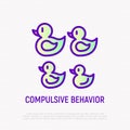 Compulsive behavior symbol. ManiÃÂ addiction from orderliness thin line icon: ducks arranged by size. Modern vector illustration