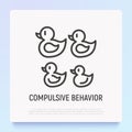 Compulsive behavior symbol. ManiÃÂ addiction from orderliness thin line icon: ducks arranged by size. Modern vector illustration