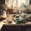 Compulsive Hoarding Syndrom - messy kitchen with pile of dirty dishes Royalty Free Stock Photo