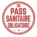 Compulsory health pass in french language grunge rubber stamp
