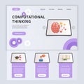 Computational thinking flat landing page website template. Learning methods, imagination, open book. Web banner with