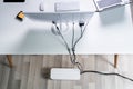 Compute And Laptop With Cable Organizer Box At Office Royalty Free Stock Photo