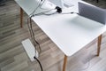 Compute And Laptop With Cable Organizer Box At Office Royalty Free Stock Photo