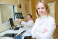 Computed tomography or MRI scanner test analysis workers Royalty Free Stock Photo