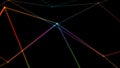 Computer abstraction, color lines broken at nodes on a dark background, 3D model