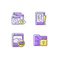 Computer activity monitoring purple RGB color icons set