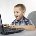 Computer addiction emotional boy with laptop Royalty Free Stock Photo