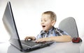 Computer addiction emotional boy with laptop Royalty Free Stock Photo