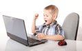 Computer addiction emotional boy with laptop Royalty Free Stock Photo