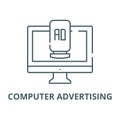 Computer advertising line icon, vector. Computer advertising outline sign, concept symbol, flat illustration Royalty Free Stock Photo