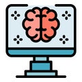 Computer ai brain icon color outline vector Royalty Free Stock Photo