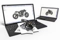 Computer aided design with 3D software.motorcycle development with the help of a computer software Royalty Free Stock Photo